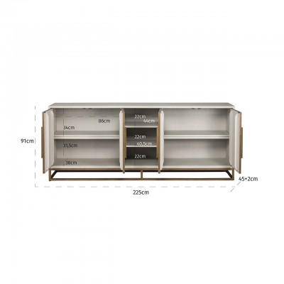 Dressoir Whitebone brass 4-deuren (Verona Grey)